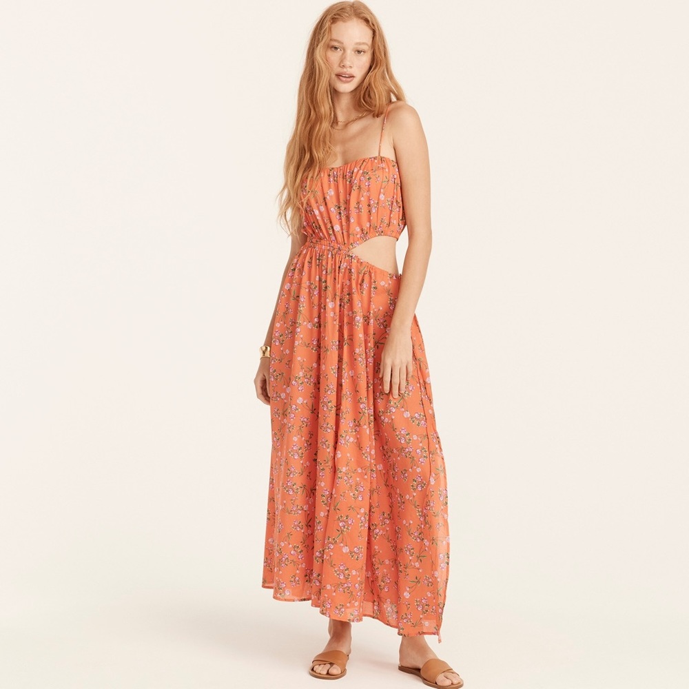 J.Crew Small Organic Cotton Side Cut Out Beach Dress in Coral Floral - Picture 2 of 4